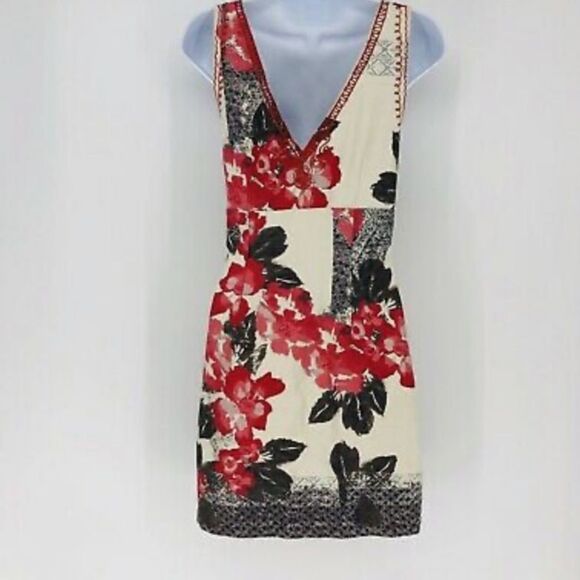 Floral Print V Neck Embroidered Cotton Tank Dress - Picture 6 of 11